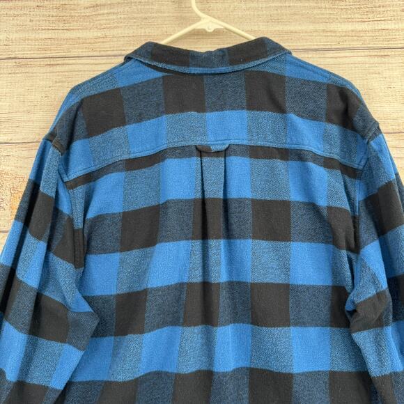Lucky Brand Saturday Stretch Plaid Flannel Shirt Mens XL Blue Classic Fit - Picture 4 of 14
